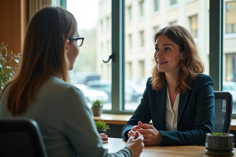 A personal coaching session in a bright, professional office in Mayfair.